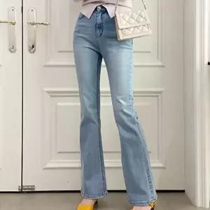 [옷자락][클리어런스]연청바지 스판 세미부츠컷 롱 데님 팬츠_5