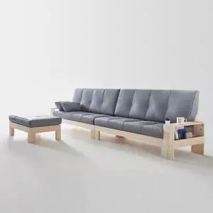 [더젠] 그랑테 고급편백원목 천연통가죽소파세트3(2+2인용/빅스툴포함)