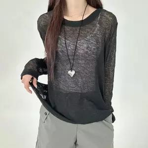 여성 시스루 메쉬 긴팔 티셔츠 라운드넥 레이어드 이너 데일리 캐주얼 상의 봄가을