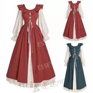 알프스소녀 드레스 복고풍 롱원피스 중세시대 궁전 주황
