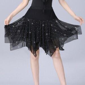 라인댄스 스커트 공연복 라틴 댄스복치마 스포츠 바 L 블랙 사교 방송