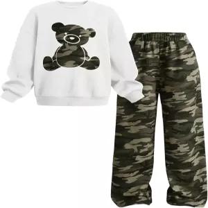 여자 스웨트수트 세트 크루넥 캐주얼 팬츠 2피스 의상 스웨트셔츠와 바지를 위한 SOLY HUX 귀여운 옷