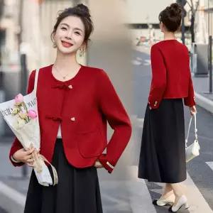 헐크 여성 빨강 모직 춘추 양면 숏 코트 KKE3