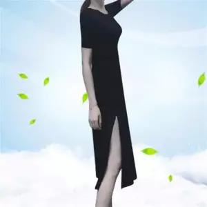 여름 반팔 원피스 A라인 편한 옆트임 플레어 이너 롱