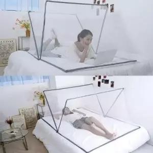 1초완성 접이식 폴딩 모기장 바로펴 원터치 텐트 모기장 싱글 더블 킹 사이즈 사각 모기장