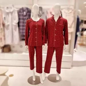 [비비안]폴리기모 하트 체크나염 커플 파자마세트 WP8879RMP8879A