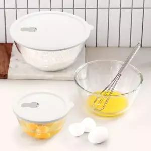 [NS홈쇼핑]리본제이 내열유리 계량 믹싱볼 실리콘 뚜껑 6P 풀세트 800ml + 1.6L + 2.7L..