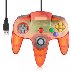 유선 USB N64 컨트롤러 윈도우 PC MAC PI 레트로피용 FISUPER 클래식 비디오 게임 게임패드 빨간색 투명