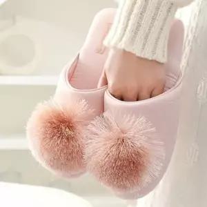 여성 사무실 실내화 미끄럼방지 럭셔리 새틴 폼폼이