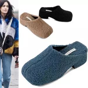 [카미엣뮤즈]청키 힐 퍼 슬리퍼_KM22w220