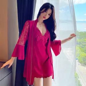 수피 치마 봄 여름 투피스 커플 잠옷세트 쿨링 잠옷 레이스 솔리드 나시 프렌치 백 파자마 JEN2