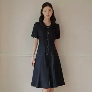 시크라인 XXL까지) 페이온 배색 스티치 플레어 원피스 하객룩 오피스룩 모임룩 격식룩 빅사이즈