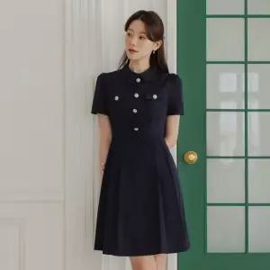 시크라인 XXL까지) 엘티브 큐빅버튼 플레어 원피스 하객룩 오피스룩 모임룩 격식룩 빅사이즈