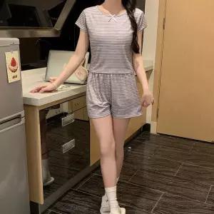 수피 여름 얇은 라운드 패드 세트 파자마 반팔 잠옷세트 커플 JEN2