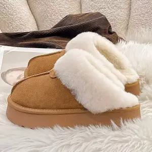 [하프클럽/]겨울 패션 슬리퍼 털 퍼 안감 통굽 스웨이드 슈즈