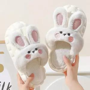 겨울 토끼 털 실내화 사무실 방한 거실화 털 슬리퍼