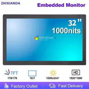 야외 000니트 밝기 32인치 920*080 FHD VESA 패널 내장형 산업용 모니터 터치스크린 LCD 디스플레이 HD VGA