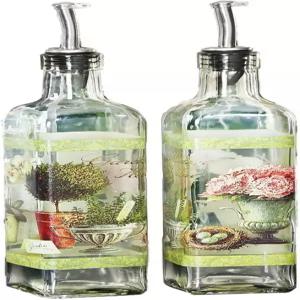 시더 홈 올리브 오일 병 세트 유리 디스펜서 식초 크루엣 17온스 요리 또는 샐러드 드레싱용 스테인리스