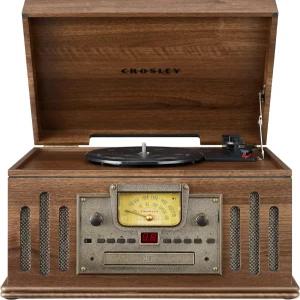 라디오 CD/카세트 플레이어 보조 및 블루투스 월넛이 포함된 크로슬리 CR704B-WA 뮤지션 3단 턴테이블