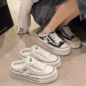퍼안감 통굽 뮬스니커즈 여성 방한운동화 캐주얼슬립온 뮬스니커즈