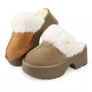 [하프클럽/]스웨이드 슬리퍼 인조퍼 안감 겨울 슬리퍼 쿠션인솔 7CM 통굽힐