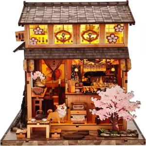 성인 및 청소년을 위한 Qvtekn 일본어 3D 책 Nook 벚꽃 하우스 인형의 집 키트 여자친구 동급생 가족을