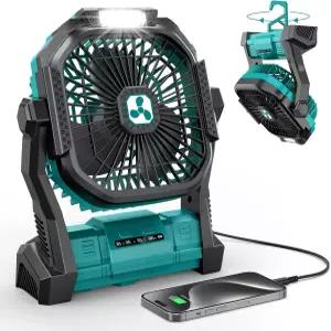 ONLYNEW 휴대용 선풍기 충전식 LED 랜턴이 장착된 20 000mAh 무선 배터리 구동 여행용 침실 홈 캠핑 텐트