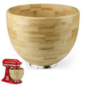 KitchenAid 틸트 헤드 스탠드 믹서와 호환되는 4.7L(5쿼트) 원목 믹싱 볼, 4.5-4.7L(4.5-5쿼트) K45SS KSM75 KSM150용 수제 천연 나무 그릇, 빵 반죽 및 샐러드에 이상적 (페일 옐로우)