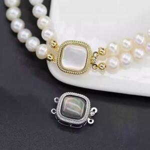 금도금 구리 쉘 진주 체인 1개, 이중 행 잠금장치 DIY 팔찌 목걸이 액세서리 쥬얼리 제작 재료
