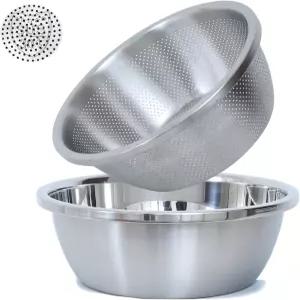 304 스테인리스 스틸 미세 다공성 콜랜더 1.5QT 대용량 믹싱 볼 포함 야채 과일 쌀 세척 및 조리된 파스타
