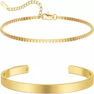 남성용 무디어 스태커블 팔찌 - 앙증맞은 925 스털링 실버/14K 골드 도금 커프 스네이크 박스 쿠바 링크