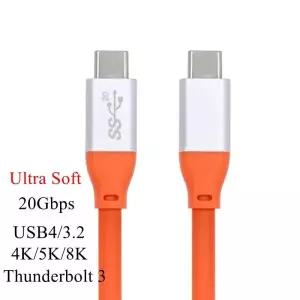 [호환] 매우 유연한 C 타입 썬더볼트 USB-C 고속 충전 데이터 케이블, 오디오 비디오 연결 코드, 4K, 5K, 8