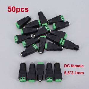 50 개/몫 2.1x5.5mm DC 여성 플러그 커넥터 전원 공급 장치 잭 어댑터 BNC CCTV 카메라 LED 스트립 램프 조