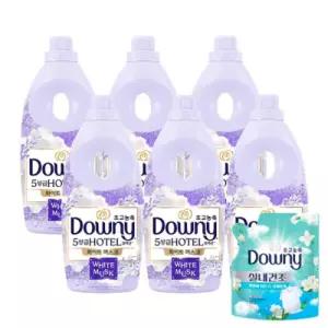 다우니 섬유유연제 스프링 화이트 머스크 1L 6개 + 실내건조 프레시클린 200ml 1개 증정