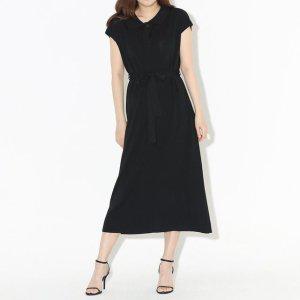 블랙 민소매 폴로 롱원피스 허리끈 니트원피스 카라니트