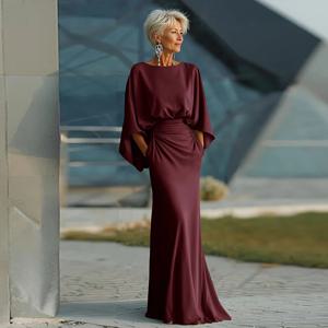맞춤형 새틴 버건디 신부 어머니 드레스 웨딩용 긴 우아한 여성 이브닝 드레스 모던 머메이드 정장 가운