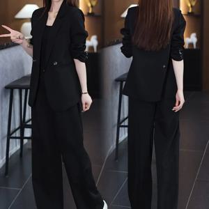 브랜드 태그 제거 여성 정장 3피스 세트 와이드 레그 팬츠 프로페셔널 스타일 아우터 긴팔 출퇴근룩