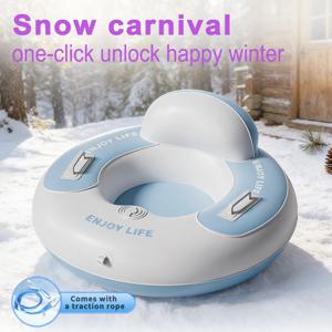 1개입 풍선형 스노우 튜브 썰매 - 손잡이가 있는 두꺼운 스키 튜브, 가족 오락 및 겨울 야외 눈놀이 장난감 선물에 적합
