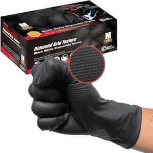 검은색 니트릴 장갑 일회용 8밀 라텍스 프리 정비사 장갑 남성용 헤비 듀티 다이아몬드 질감 산업용 정비사 장갑