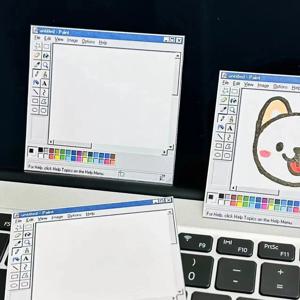 50페이지 레트로 컴퓨터 드로잉 도구 패턴 노트패드 클래식 디자인, 미니멀리스트 색상 구성 백투스쿨 시즌 노트패드