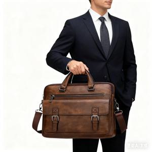 2025 남성 비즈니스 서류 가방 고품질 유명 브랜드 PU 가죽 숄더 메신저 백 사무실 핸드백 14인치 노트북 가방