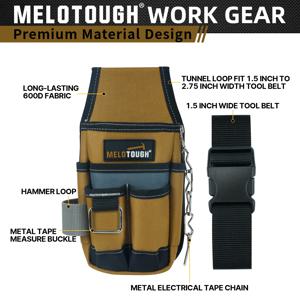 멜로터프 포켓 툴 파우치 벨트 클립이 있는 공구 벨트 파우치, 전기 기술자와 목수를 위한 다용도 미니 공구 정리 파우치, 브라운