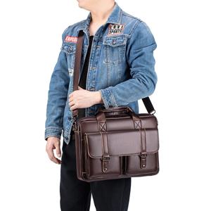 정품 가죽 서류 가방 남성용 럭셔리 빈티지 탑 레이어 소가죽 비즈니스 메신저 숄더 15.6 인치 노트북 휴대용 가방