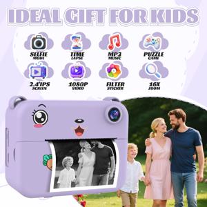 디지털 어린이 카메라 1080P HD 비디오 레코더 미니 감열 프린터 교육용 생일 선물 어린이용 즉석 인쇄 카메라