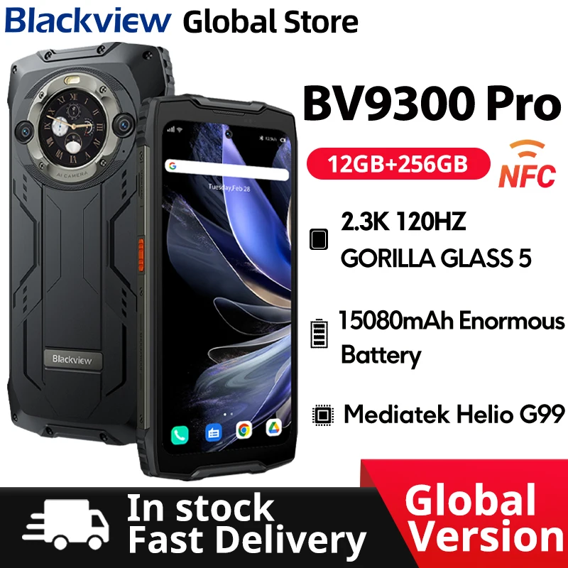 Blackview BV9300 프로 견고한 휴대폰, Helio G99, 6.7 인치, 120Hz 디스플레이, 8 GB, 12GB, 256GB 스마트폰, 듀얼 스크린, 15080mAh, 64MP 휴대폰