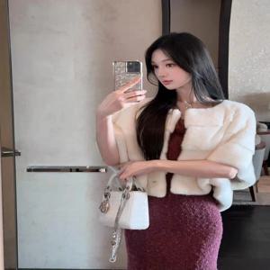 짧은 모피 코트 여성용 패셔너블 다용도 브라운 친환경 밍크 벨벳 작은 망토 따뜻함 올매치 숏 숄