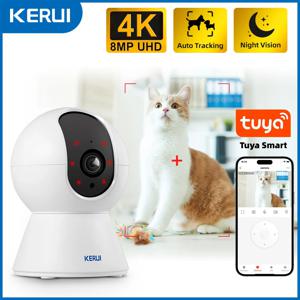 KERUI WiFi IP 애완 동물 카메라 홈 보안 개 고양이 카메라 Tuya 스마트 4K 8MP HD 비디오 야간 감시 감시 AI 경고 미니 캠
