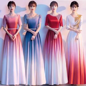 우아한 여성 공연 의상 학생 시낭독 이브닝 드레스 레드 노래 대회 사회자 지휘자 유니폼 블링 소재