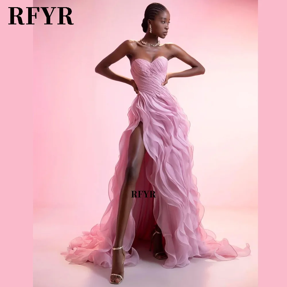 RFYR 댄스 파티 드레스 Pleated A 라인 이브닝 가운 높은 슬릿 파티 가운 فساتين مناسبة رسمية 우아한 이브닝 드레스 맞춤형