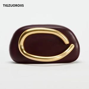 골드 메탈 클로저 박스 클러치 백 여성 저녁 웨딩 파티 귀여운 지갑 가방 핸드백 다크 레드 베이지 2025 봄 새로운 패션